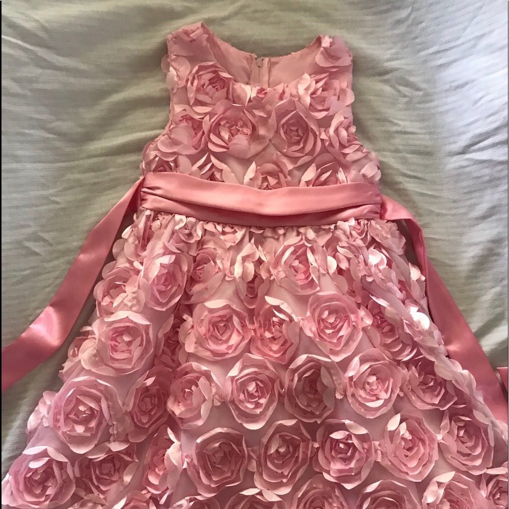 Girls size 5 or 6 fancy roses dress, excellent